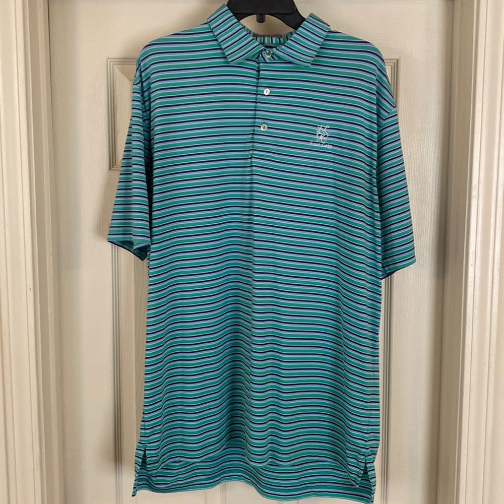 Peter Millar Aqua Stripe Polo Golf Shirt Sz L